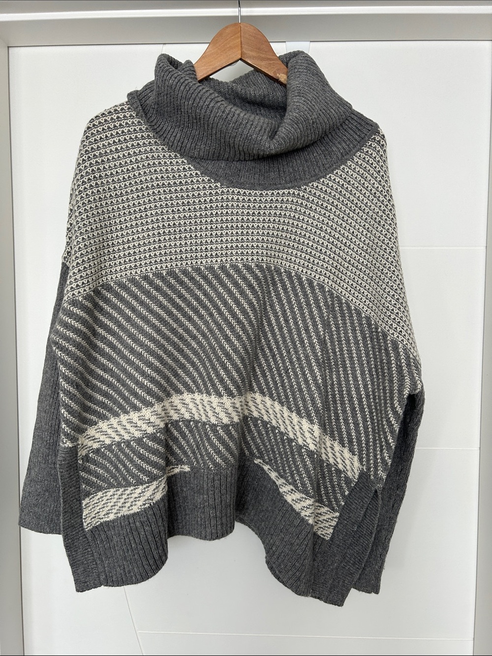 RW&CO. Gray and Cream Knit Cowl Neck Sweater